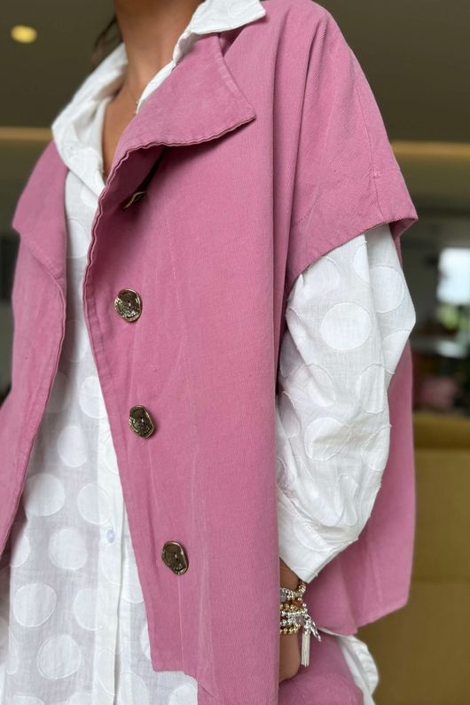 Made in Italy Cooper Needlecord Cap Sleeve Jacket Indian Pink
